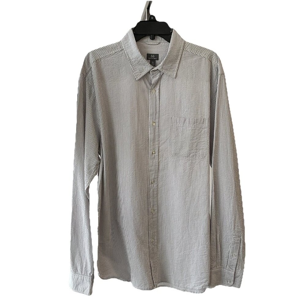55 Broome Men's White Striped Cotton Shirt Size XL Casual Button Up Long Sleeve